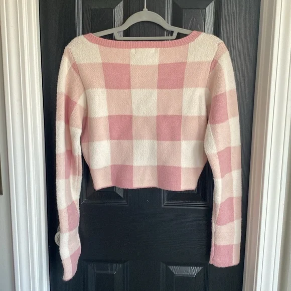 ALTAR’D State Pink Plaid Crop Sweater-Size L - Picture 4 of 5